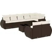 Syfax 9-tlg. Garten-Sofagarnitur mit Kissen Braun Poly Rattan