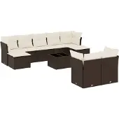 Syfax 10-tlg. Garten-Sofagarnitur mit Kissen Braun Poly Rattan