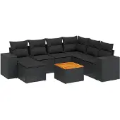 vidaXL 8-tlg. Garten-Sofagarnitur mit Kissen Schwarz Poly Rattan