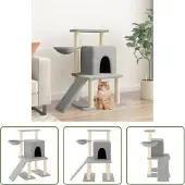 The Living Store Kratzbaum mit Sisal-Kratzsäulen Hellgrau 96,5 cm