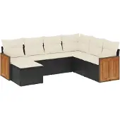 Syfax 7-tlg. Garten-Sofagarnitur mit Kissen Schwarz Poly Rattan