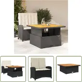 The Living Store 2-tlg. Garten-Essgruppe mit Kissen Schwarz Poly Rattan