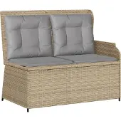 Syfax Gartenbank Verstellbar mit Kissen Beige Poly Rattan