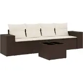 Syfax 5-tlg. Garten-Sofagarnitur mit Kissen Braun Poly Rattan