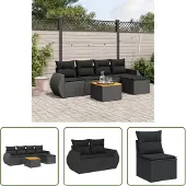 The Living Store 6-tlg. Garten-Sofagarnitur mit Kissen Schwarz Poly Rattan