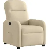 Syfax Relaxsessel Stoff Creme mit manueller Liegefunktion und Seitentasche, 66x88x95 cm