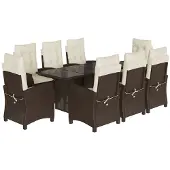 Syfax 9-tlg. Garten-Essgruppe mit Kissen Braun Poly Rattan