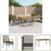 The Living Store 7-tlg. Garten-Essgruppe mit Kissen Grau Poly Rattan