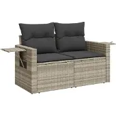 Syfax Gartensofa mit Kissen 2-Sitzer Hellgrau Poly Rattan