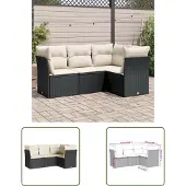 The Living Store 4-tlg. Garten-Sofagarnitur mit Kissen Schwarz Poly Rattan