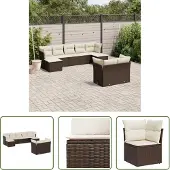 The Living Store 9-tlg. Garten-Sofagarnitur mit Kissen Braun Poly Rattan
