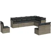 vidaXL 10-tlg. Garten-Sofagarnitur mit Kissen Grau Poly Rattan