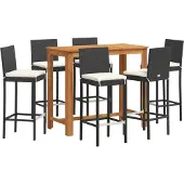 Syfax 7-tlg. Gartenbar-Set Schwarz Massivholz Akazie und Poly Rattan
