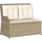 Syfax Gartenbank Verstellbar mit Kissen Beige Poly Rattan