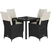 Syfax 5-tlg. Garten-Essgruppe mit Kissen Schwarz Poly Rattan
