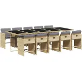 Syfax 11-tlg. Garten-Essgruppe mit Kissen Beigemischung Poly Rattan
