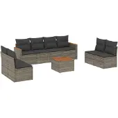 Syfax 9-tlg. Garten-Sofagarnitur mit Kissen Grau Poly Rattan