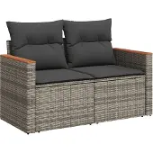 Syfax Gartensofa 2-Sitzer mit Kissen Grau Poly Rattan