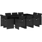 Syfax 11-tlg. Garten-Essgruppe mit Kissen Schwarz Poly Rattan