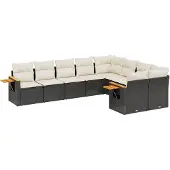 Syfax 9-tlg. Garten-Sofagarnitur mit Kissen Schwarz Poly Rattan