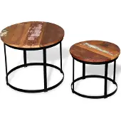 Syfax 2-tlg. Couchtisch-Set Altholz Massiv Rund 40cm/50cm