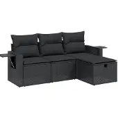 Syfax 4-tlg. Garten-Sofagarnitur mit Kissen Schwarz Poly Rattan