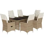 Syfax 7-tlg. Garten-Essgruppe mit Kissen Beige Poly Rattan