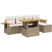 Syfax 6-tlg. Garten-Sofagarnitur mit Kissen Beige Poly Rattan