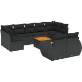 Syfax 10-tlg. Garten-Sofagarnitur mit Kissen Schwarz Poly Rattan