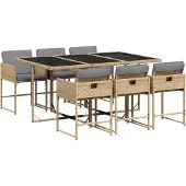 Syfax 7-tlg. Garten-Essgruppe mit Kissen Beigemischung Poly Rattan