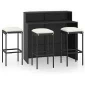 Syfax 4-tlg. Gartenbar-Set mit Kissen Schwarz