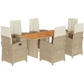 Syfax 7-tlg. Garten-Essgruppe mit Kissen Beige Poly Rattan