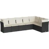 Syfax 7-tlg. Garten-Sofagarnitur mit Kissen Schwarz Poly Rattan