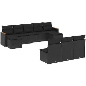 Syfax 10-tlg. Garten-Sofagarnitur mit Kissen Schwarz Poly Rattan