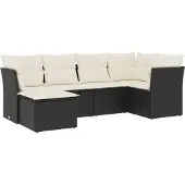 Syfax 6-tlg. Garten-Sofagarnitur mit Kissen Schwarz Poly Rattan