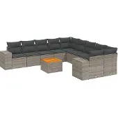 Syfax 11-tlg. Garten-Sofagarnitur mit Kissen Grau Poly Rattan