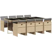 Syfax 9-tlg. Garten-Essgruppe mit Kissen Beigemischung Poly Rattan