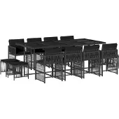 Syfax 13-tlg. Garten-Essgruppe mit Kissen Schwarz Poly Rattan