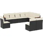 Syfax 10-tlg. Garten-Sofagarnitur mit Kissen Schwarz Poly Rattan