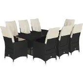 Syfax 9-tlg. Garten-Essgruppe mit Kissen Schwarz Poly Rattan