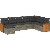 Syfax 8-tlg. Garten-Sofagarnitur mit Kissen Grau Poly Rattan