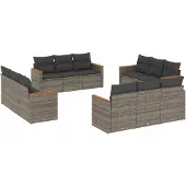 Syfax 12-tlg. Garten-Sofagarnitur mit Kissen Grau Poly Rattan