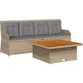 Syfax 3-tlg. Garten-Sofagarnitur mit Kissen Beige Poly Rattan