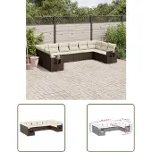 The Living Store 10-tlg. Garten-Sofagarnitur mit Kissen Braun Poly Rattan