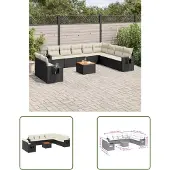 The Living Store 11-tlg. Garten-Sofagarnitur mit Kissen Schwarz Poly Rattan