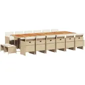 Syfax 17-tlg. Garten-Essgruppe mit Kissen Beige Poly Rattan