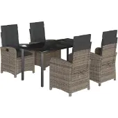 vidaXL 5-tlg. Garten-Essgruppe mit Kissen Grau Poly Rattan