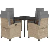 Syfax 5-tlg. Garten-Essgruppe mit Kissen Beigemischung Poly Rattan