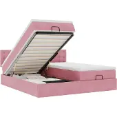 Syfax Ottoman-Bett mit Matratzen & LEDs Rosa 160x200 cm Samt