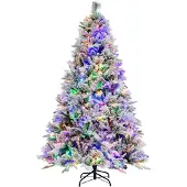 Costway Künstlicher Weihnachtsbaum 180cm, Tannenbaum mit Schnee und Zapfen, 8 Lichtmodi & 850 PE PVC Zweigspitzen, Christbaum, Kunstbaum Weihnachten
